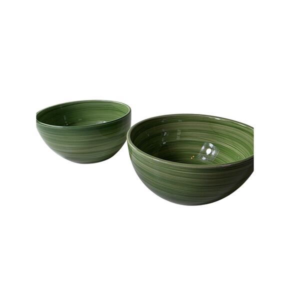 TABLETOPS GALLERY Green Swirl MONTEREY Soup Cereal Bowl Set of 2 - Picture 1 of 9